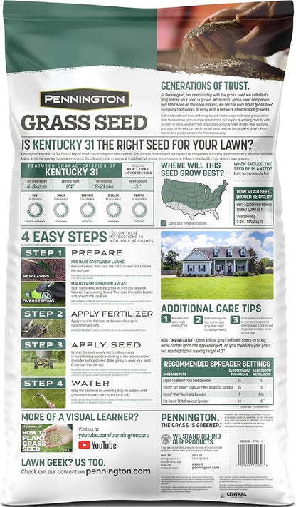 Pennington 100% Kentucky 31 Tall Fescue Penkoted Grass Seed 40 lbs