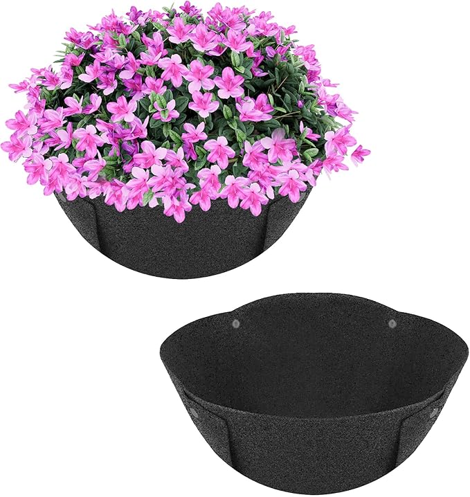 HKZ Hanging Planter Basket Liners - 2 Pack 14 Inch Round Fabric Liners for Hanging Baskets, Replacement Coco Fiber Liner, Durable Non-Woven Liners for Hanging Baskets Planters Flowers, Plants (Black)