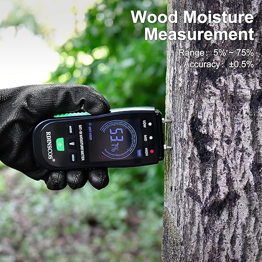 RDINSCOS Digital Moisture Meter – Wood Moisture Meter for Firewood, Drywall & Lumber | Pin-Type Moisture Detector for Woodworking, Home Inspection & Water Damage