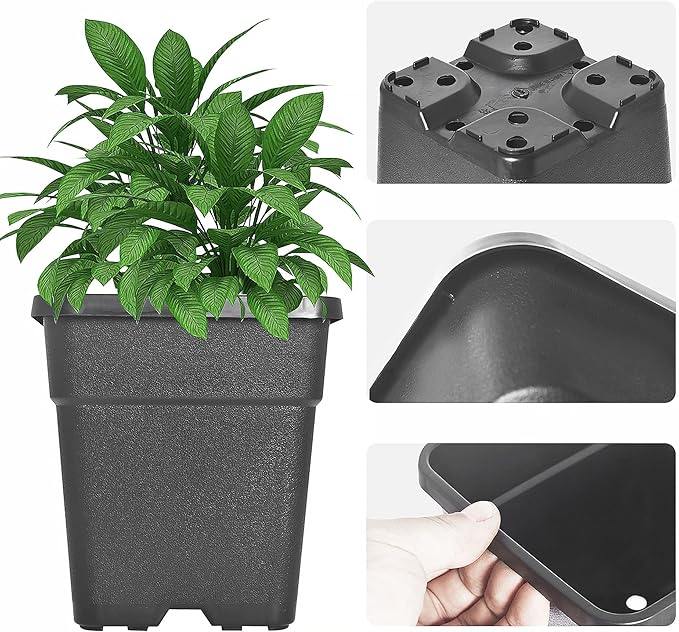 Square Planter Nursery Pots 1.36 Gallon Pots for Plants, Injection Molded Plastic Nursery Pots, Plant Container 1.36 Gal 10-Pack