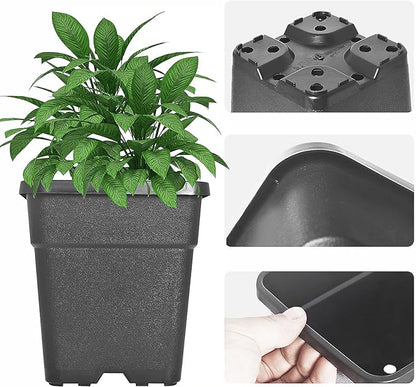 Square Planter Nursery Pots 1.36 Gallon Pots for Plants, Injection Molded Plastic Nursery Pots, Plant Container 1.36 Gal 10-Pack