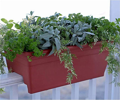 The HC Companies 24 Inch Wide Heavy Duty Plastic Deck Rail Mounted Garden Flower Planter Boxes with Removable Drainage Plugs, 4 Pack, Chocolate