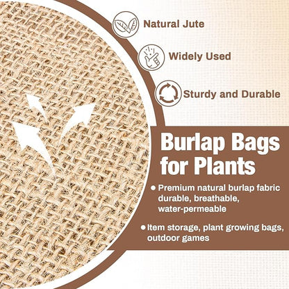 MAQIHAN 2 PCS Burlap Sack - 19.6" x 35" Burlap Bags for Plants High Density Natural Jute Bag of Potatoe Storage Plant Grow Bags with Rope Potato Sacks Race Bag Halloween,Christmas Decorations