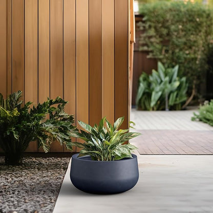 Kante 19.6" Dia Round Concrete Planter, Cement Plant Pots with Drainage Hole and Rubber Plug for Outdoor Indoor Garden Home, Modern Curvaceous Design, Dark Gray
