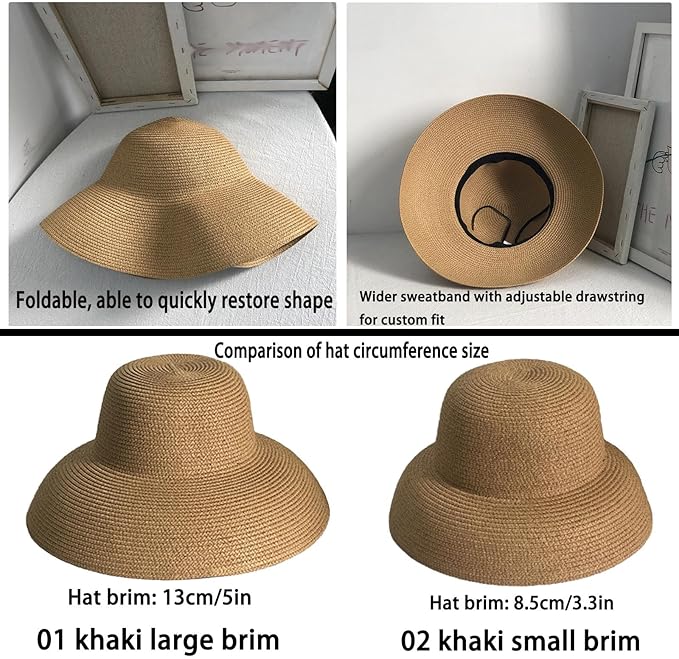 Wide-Brim Classic Elegant Style Foldable Straw Hat Women's Retro UV Resistant Sun Hats for Outdoor, Beach and Travel