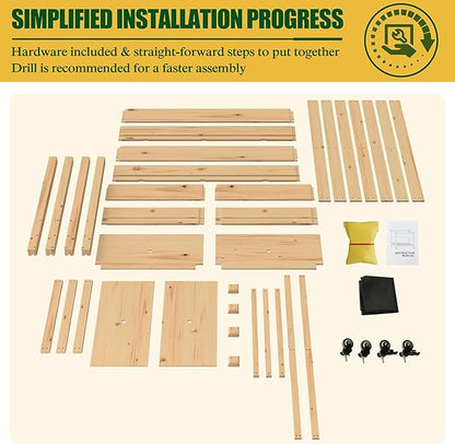 48x24x33in Raised Garden Bed Featuring Legs, Outdoor Elevated Wood Planted Box Equipped with Wheels & Shelf for Vegetable, Flower, Backyard and Patio, Natural