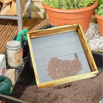 Dirt Sifter Screen - Handheld Garden Sifter | Compost Soil Screen Sifter, Solid Wooden Gravel Sifter, Soil Sieve Dirt Strainer for Compost Dirt Potting Soil Sifting Gravels Peat Moss Bonsai Tool