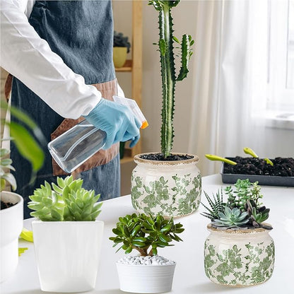 7.7" Large Ceramic Plant Pot Beige Green Vintage Floral Crackle Glaze Rustic Flowers Pot Decorative Planter with Drainage for Indoor Outdoor Plants Home Kitchen Office Decor Gift