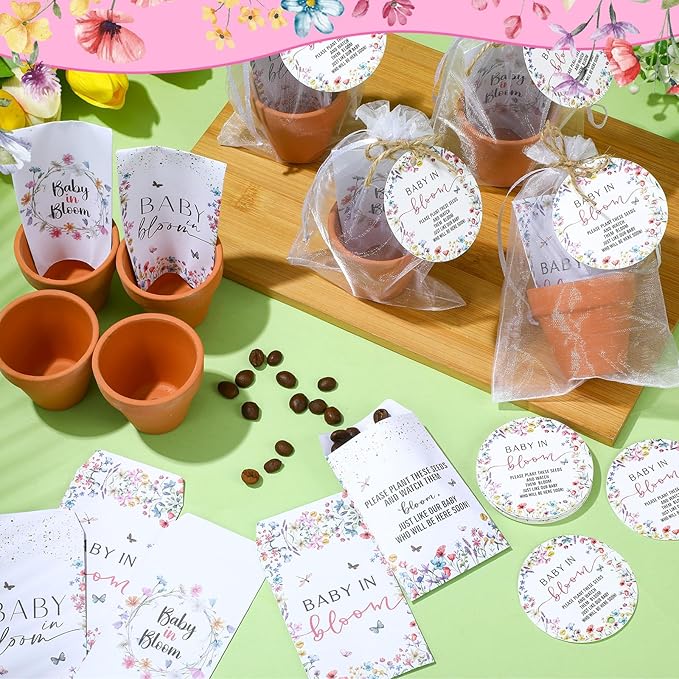 Baby Shower Party Favors Baby in Bloom Envelopes Seed Packets Include 48 Mini Terracotta Pots Seed Packets 48 Self Adhesive Envelopes Thank You Tags Gifts for Party