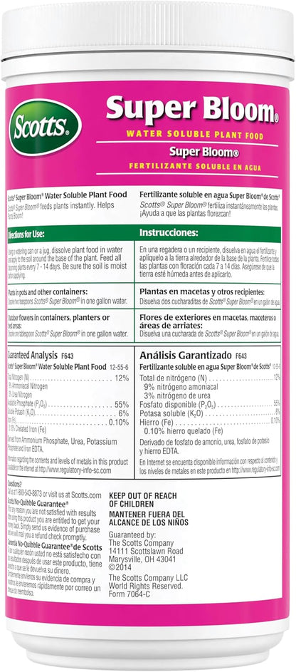 Scotts Super Bloom Water Soluble Plant Food, 2 lb - NPK 12-55-6 - Fertilizer for Outdoor Flowers, Fruiting Plants, Containers and Bed Areas - Feeds Plants Instantly