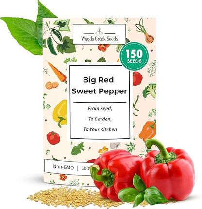 Big Red Bell Pepper Seeds for Planting – Heirloom, Non-GMO Sweet Red Bell Pepper Seeds, Large Blocky Peppers for Home Garden | Woods Creek Seeds