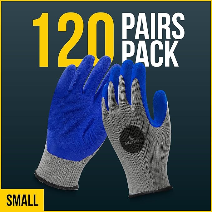 12 Pairs & 120 Pairs Blue Latex Coated, Gardening Gloves, Work Gloves, Double dipped, Textured Grip Gloves