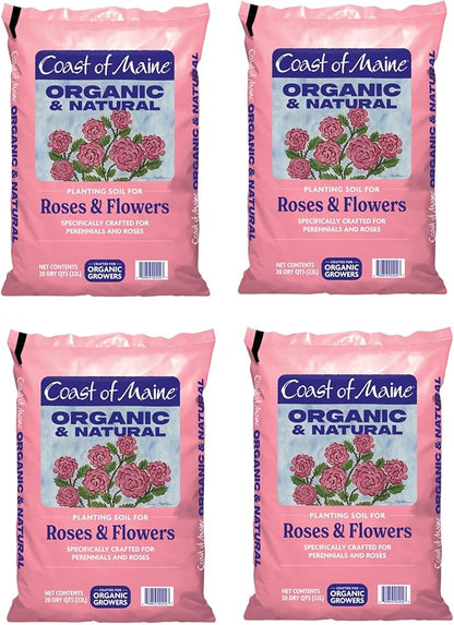 Coast of Maine Organic & Natural Planting Soil for Roses & Flowers - Premium Garden Soil w/Composted Manure, Sphagnum Peat Moss for Multi Use In Ground & Containers - Enhanced Drainage (20 Qt)