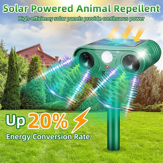 2026 Upgraded Solar Ultrasonic Animal Repellent Deer Repellent Devices Cat Deterrent Outdoor with Motion Sensor Animal Dog Deterrent Keep Raccoon Squirrel Rabbit Away from Yard Lawn Garden 4 Pack