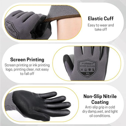 Safety Work Gloves-16/32 Pairs, Micro Foam Nitrile Coated Glove,Seamless Knit Nylon Gloves for Men Women（S-XL
