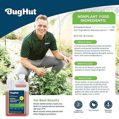 BugHut De-Stressor Plant Food - Natural Antioxidant for Healthy Growth and Protection - Liquid Antioxidant for Indoor and Outdoor Plants, Flowers, Vegetables - 16 fl oz, Makes 63 gallons