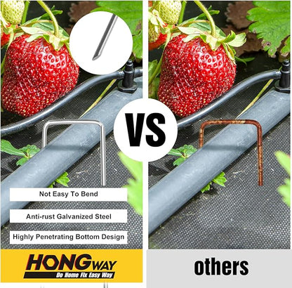 HongWay 120 Pack 4 Inch Landscape Garden Staples, Garden Stakes Galvanized 12 Gauge SOD Ground Stakes Landscaping Fabric Pins Yard Staples for Lawn Turf Hose Irrigation Tubing