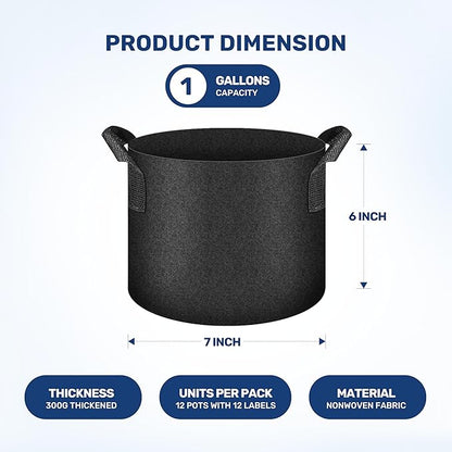 YSSOA Grow Bags 12 Pack 1 Gallon 300G Reusable Breathable Gardening Pots with Handles Non-Woven Fabric Plant Bags, Heavy Duty Planting Bags for Grow Tent Hydroponic & Outdoor Vegetables Tomatoes