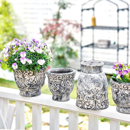 Sungmor 7.3 Inch Cement Plant Pot for Plants, Succulent Planter with Embossed Design, Vintage Concrete Flowerpots with Drainage Hole, Decorative Orchid Houseplant Pot Indoor Outdoor Plant Container