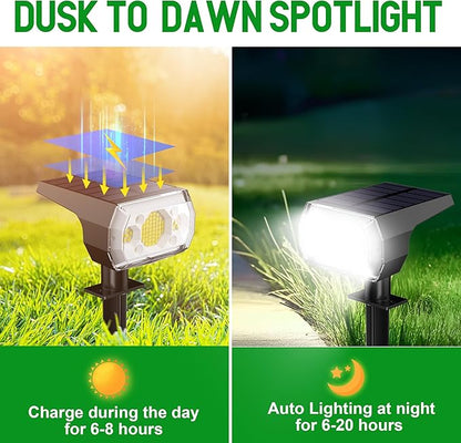 hyrion Solar Spot Lights Outdoor Waterproof, 64 LEDs Bright Solar Spotlights, 3 Lighting Modes Landscape Lights Dusk to Dawn for Outside Yard Tree Garden Pathway, Cool White, 2 Pack