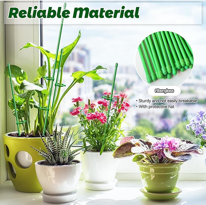 Plant Stakes 12 Inch Adjustable Length Plant Support Stake Orchid Stick with Clips Garden Pole for Indoor Outdoor Tomatoes Beans Vegetable