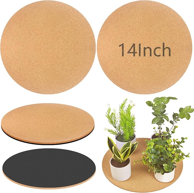 14 Inch Large Cork Plant Coasters, 2 Pieces Cork Plant Mats, Cork Coaster for Planters, Large Plant Coasters for House Plants Indoor Outdoor (Nude & Black)