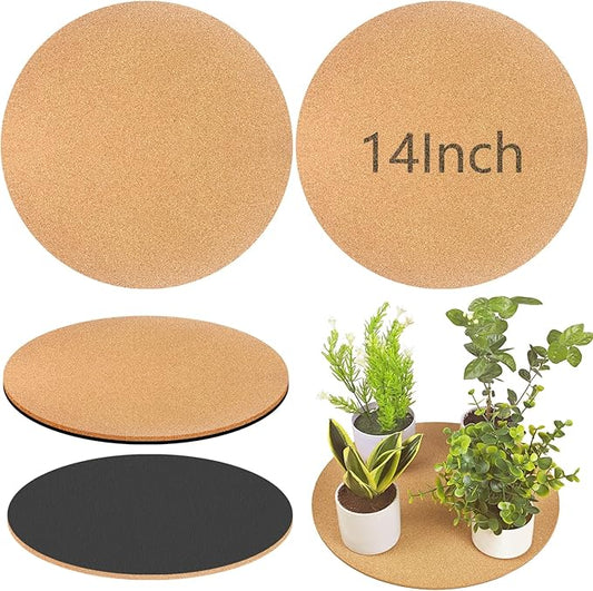 14 Inch Large Cork Plant Coasters, 2 Pieces Cork Plant Mats, Cork Coaster for Planters, Large Plant Coasters for House Plants Indoor Outdoor (Nude & Black)