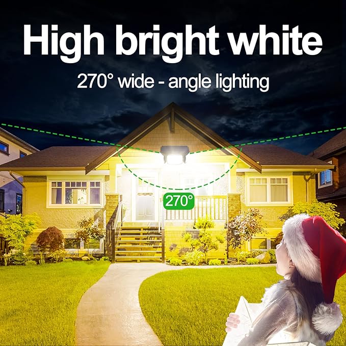 intelamp Solar Outdoor Lights 1200LM 6000mAh Security Lights with Remote Control,3 Heads Motion Sensor Light Outdoor, IP65 Waterproof,270° Wide Angle Flood Wall Lights with 4 Modes