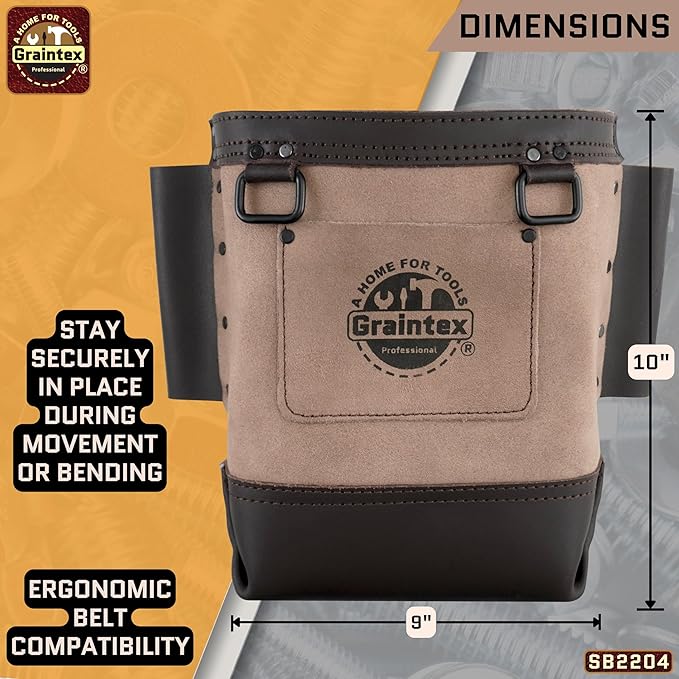 Graintex Nut & Bolt Bag, Beige Color Premium Quality Suede Leather Tool Bag, Tool Belt for Ironworker Tools, Bull Pin Loops, Ideal for Heavy-Duty Use, Bolt Bags for Construction Professionals - SB2204