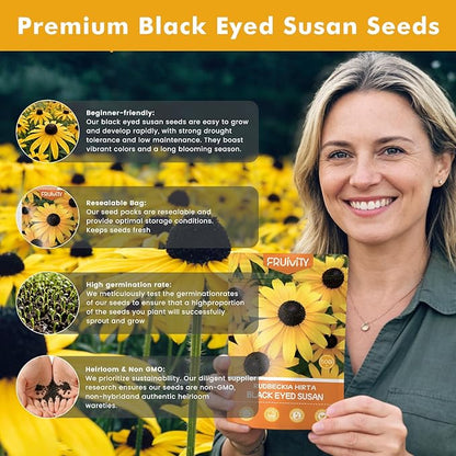 120,000+ Black Eyed Susan Seeds for Planting, Wildflower Seeds for Pollinator Gardens Planting, Non-GMO Heirloom Flower Seeds to Plant Outside & Inside, Borders, Containers, Rudbeckia hirta