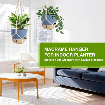 Set of 2 Hanging Planters for Indoor Plants with Self Watering Includes Hanging Pots and 2 Types Plant Hangers, Outdoor Hanging Baskets Holder for Home Garden, 10 Inch Aegean Blue