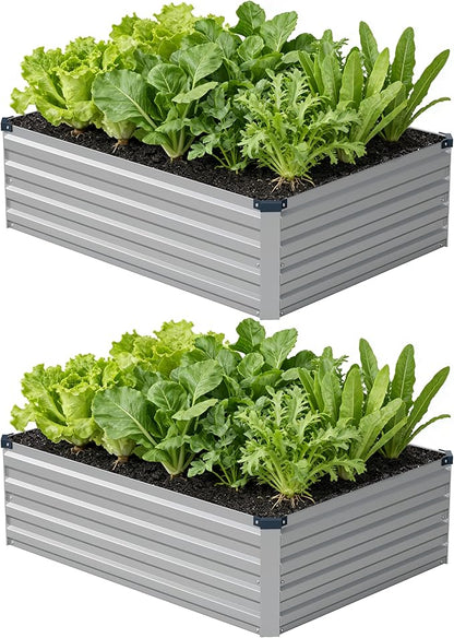 4x3x1 ft(2 Pack) Galvanized Raised Garden Bed,Outdoor Planter Box Metal Patio Kit Planting Bed for Vegetables Flowers and Succulents,Silver