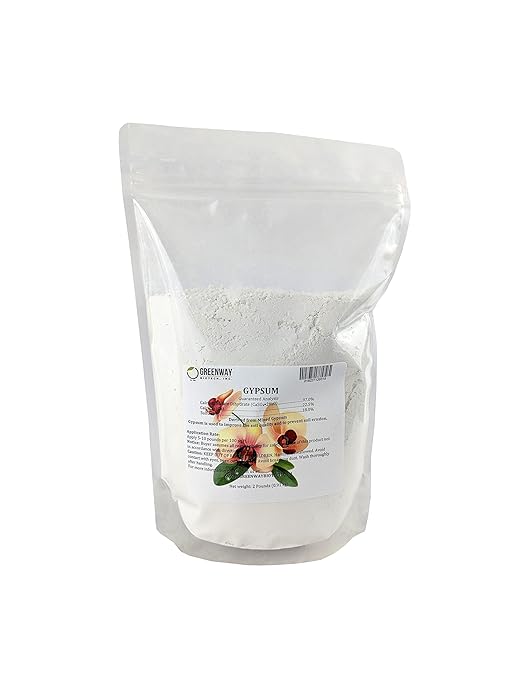 Greenway Biotech Organic Gypsum Powder - Solution Grade Calcium Sulfate Soil Amendment for Clay Soil, Lawn, Garden - 97% Pure (22.5% Ca, 18% S) - Improves Drainage - Made in USA - 2 Pounds