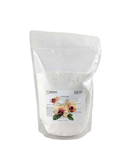 Greenway Biotech Organic Gypsum Powder - Solution Grade Calcium Sulfate Soil Amendment for Clay Soil, Lawn, Garden - 97% Pure (22.5% Ca, 18% S) - Improves Drainage - Made in USA - 2 Pounds