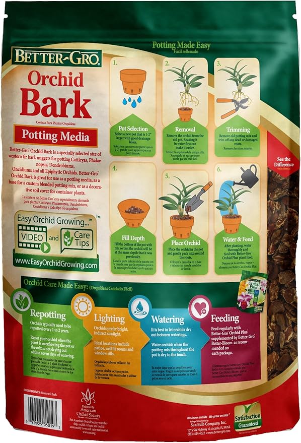 Better-Gro Orchid Bark - Premium Grade Orchid Potting Medium for Potting, Repotting, Root Development, and Water Retention, Ideal for Phalaenopsis, Epiphytic Orchids, and Tropical Plants - 4 Quarts