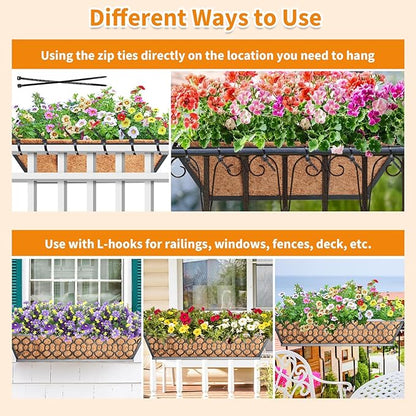 Riare 2 Pack 24 Inch Window Boxes Planters with Coco Liner, Metal Deck Railing Planter Boxes, Balcony Planters Railing Hanging, Horse Trough Window Flower Planter Boxes for Outdoor Porch Fence Patio