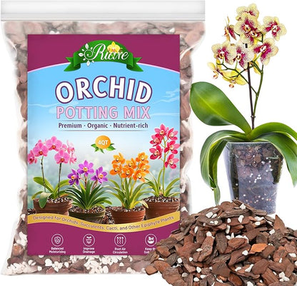 Riare 4QT Orchid Potting Mix, Natural Orchid Bark Potting Mix Soil Medium with Pine Bark and Perlite, Premium Orchid Repotting Kit for Phalaenopsis Dendrobiums, Enhanced Drainage & Root Expansion