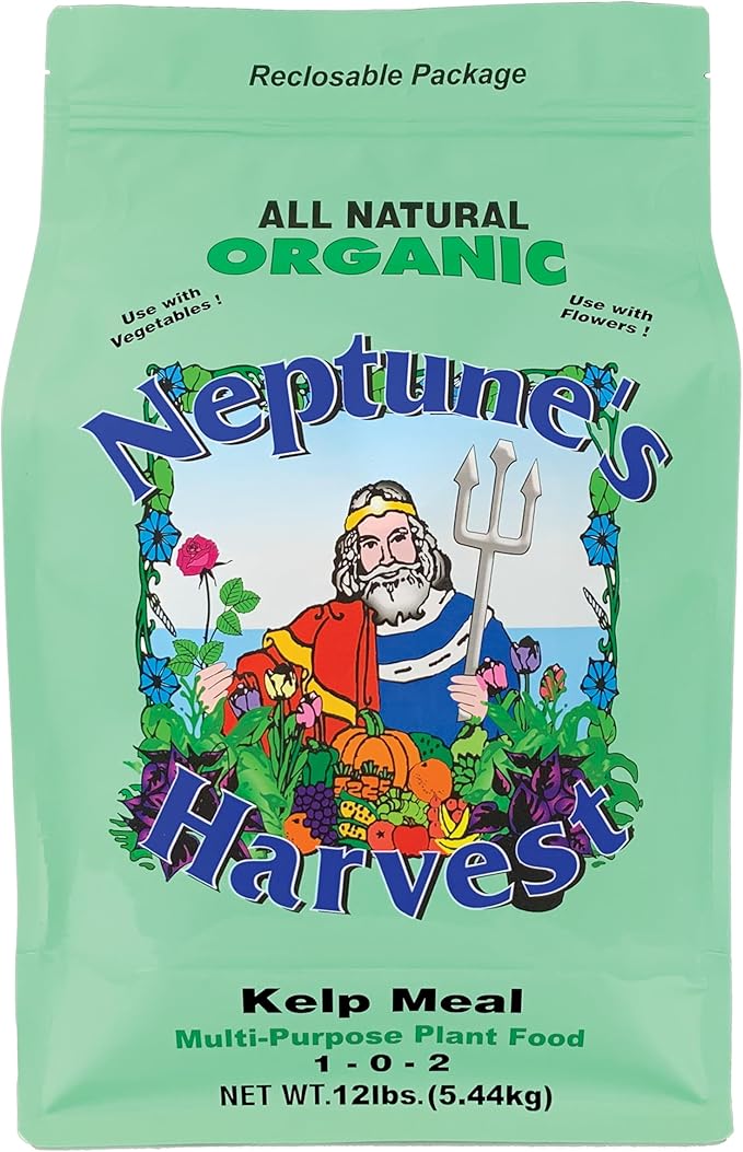 Neptune’s Harvest Organic Kelp Meal Plant Food (1-0-2) - 12 lb Resealable Bag- Multi-Purpose Seaweed Fertilizer - Indoor & Outdoor Plant Fertilizer for Lawns, Gardens, Vegetables & Bulbs