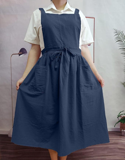 Cute Retro Cotton Linen X-Back Aprons Home Kitchen Garden Art Painting Pinafore Florist Shop Overalls