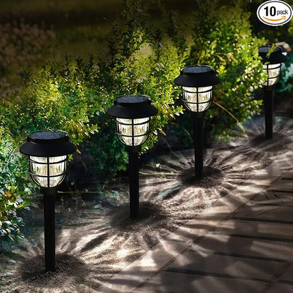 10 Pack Solar Pathway Lights Outdoor - Bright Solar Powered Garden Light with Warm White LED, Auto On/Off Waterproof Path Lights Decorative, Landscape Lighting for Yard Patio Walkway Driveway