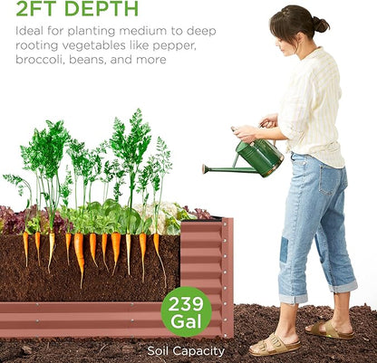 Best Choice Products 8x2x2ft Raised Outdoor Metal Garden Bed, Deep Root Box Planter for Vegetables, Flowers, Herbs, 240 Gallon Capacity, 100% Non Toxic Materials - Terracotta