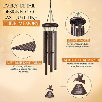 32 Inch Hummingbird Memorial Wind Chimes Outdoor, Sympathy Gifts for Loss of Loved One, Memorial Gifts for Loss of Mom, Sympathy Wind Chimes for Mother, Father, Brother, Sister