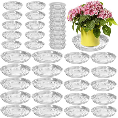 40 Packs Clear Plant Saucers for Indoor Outdoor Use 6/8/10/12 Inches Heavy Duty Plastic Plant Trays for Planter Bulk Flower Pot Drip Trays to Catch Water, Round Transparent