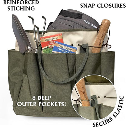 Ferry Morse Garden Tool Bag KBAG-12-8 Pockets, Heavy Duty, Water Resistant, Tote Caddy