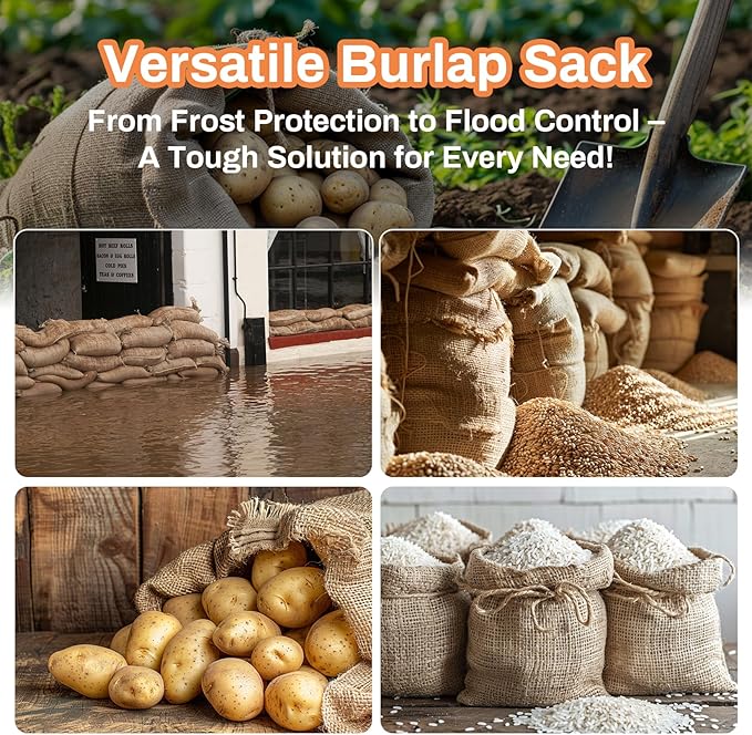 MAQIHAN 2 PCS Burlap Sack - 18.5" x 27.5" Burlap Bags for Plants High Density Natural Jute Bag of Potatoes Plant Grow Bags with Rope Potato Sacks Race Bags Potato Storage,Multipurpose