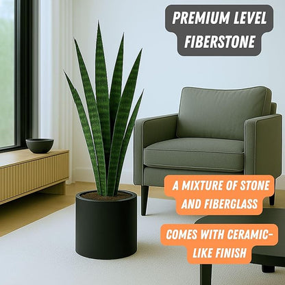 Fox & Fern 10 Inch Black Plant Pot with Drainage Plug — Premium Lightweight Fiberstone Matte Black Planter; 10 Inch Pots for Plants; for Indoor & Outdoor Use; Weather Resistant & UV Resistant