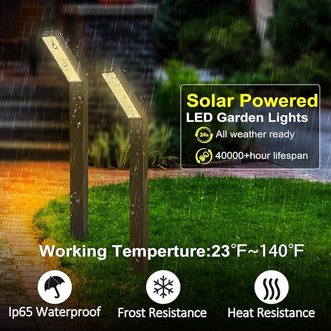 Solar Outdoor Pathway Lights - IP65 Waterproof Landscape Lights for Garden Decor, Walkway, Yard, Driveway (2 Pack)