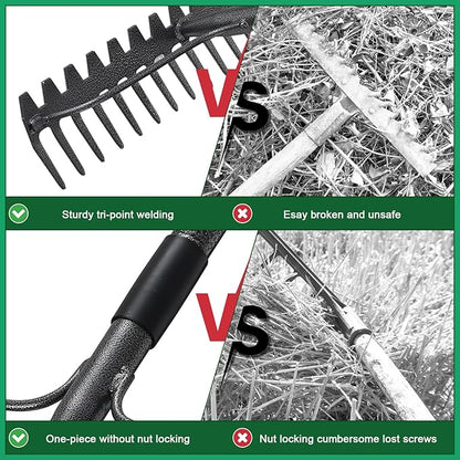 63'' Bow Rake ，17 Tines Metal Head Rakes with Stainless Steel Handle，Heavy Duty Garden Rake for Loosening Soil Gathering Leaf Leveling Lawn Farming Land Management Yarn Thatch Rake