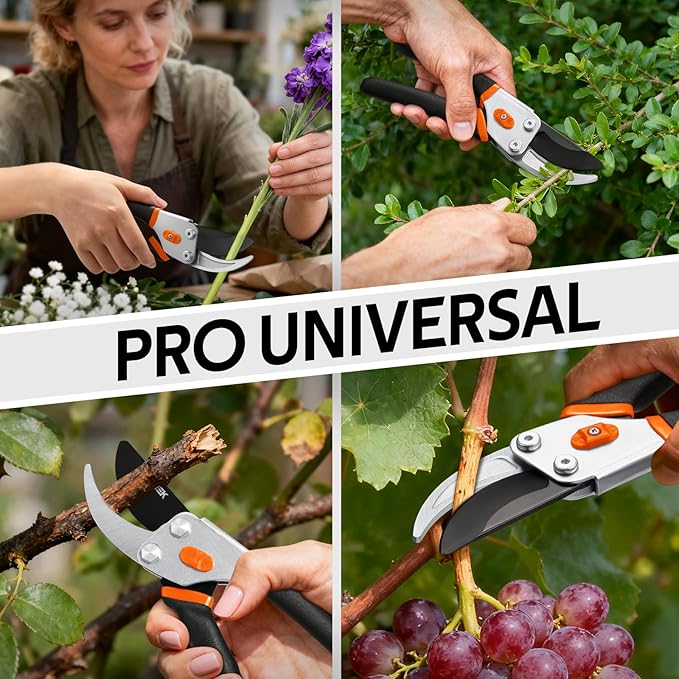VOTREK® Pruning Shears, 8.5” Professional Garden Pruner with Jam-Proof Spring & Ever-Sharp SK5 Blade, Ergonomic Bypass Clippers for Rose, Tree Trimming, Heavy Duty Bonsai Scissor for Weak Hand