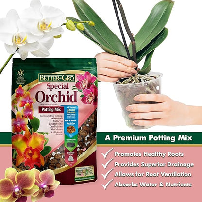 Better-Gro Special Orchid Mix - Premium Grade Orchid Bark Potting Mix for Potting, Repotting, Enhanced Drainage, Air Flow & Root Ventilation, Ideal for Phalaenopsis, Cattleyas, Dendrobiums - 4 Quarts